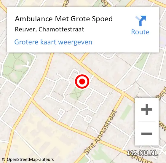 Locatie op kaart van de 112 melding: Ambulance Met Grote Spoed Naar Reuver, Chamottestraat op 10 mei 2015 17:03