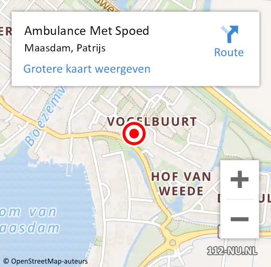 Locatie op kaart van de 112 melding: Ambulance Met Spoed Naar Maasdam, Patrijs op 10 mei 2015 17:08