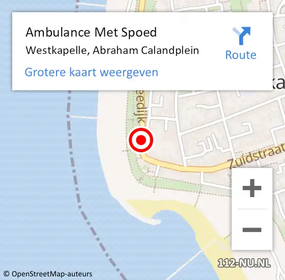 Locatie op kaart van de 112 melding: Ambulance Met Spoed Naar Westkapelle, Abraham Calandplein op 10 mei 2015 17:56