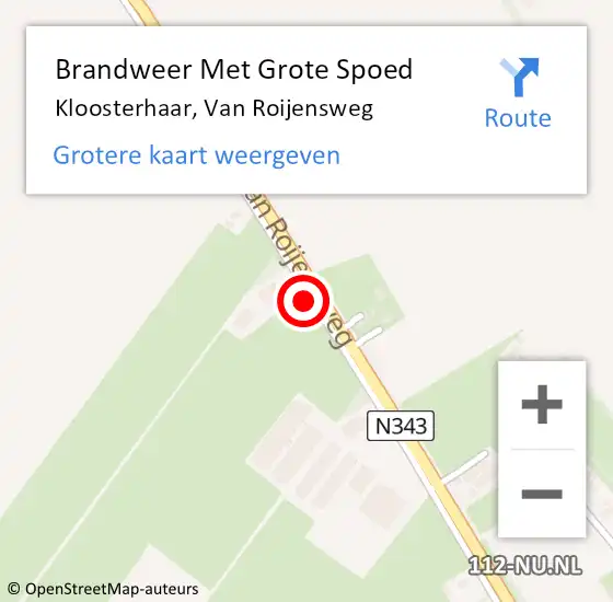 Locatie op kaart van de 112 melding: Brandweer Met Grote Spoed Naar Kloosterhaar, Van Roijensweg op 10 mei 2015 18:23