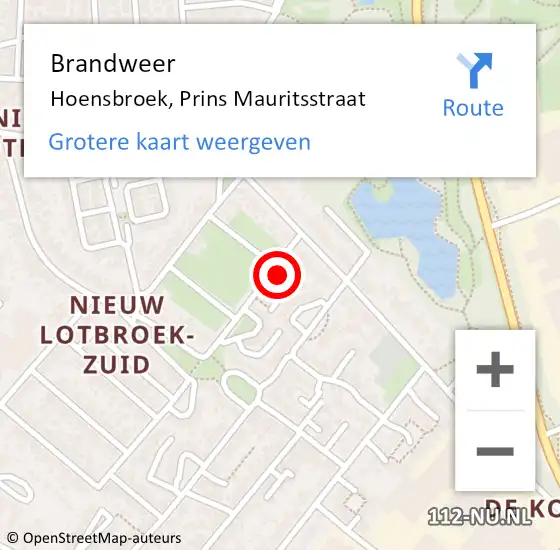 Locatie op kaart van de 112 melding: Brandweer Hoensbroek, Prins Mauritsstraat op 10 mei 2015 19:40