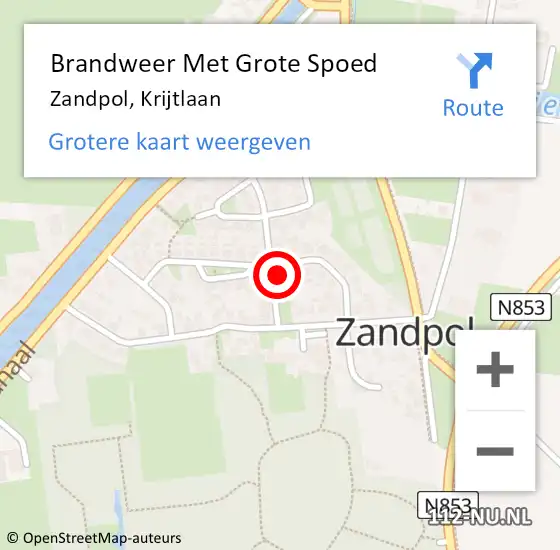 Locatie op kaart van de 112 melding: Brandweer Met Grote Spoed Naar Zandpol, Krijtlaan op 10 mei 2015 19:45