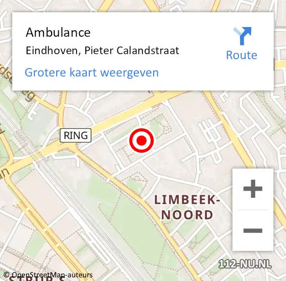 Locatie op kaart van de 112 melding: Ambulance Eindhoven, Pieter Calandstraat op 10 mei 2015 19:56