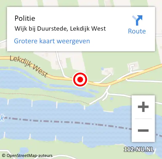 Locatie op kaart van de 112 melding: Politie Wijk bij Duurstede, Lekdijk West op 10 mei 2015 20:24