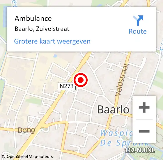 Locatie op kaart van de 112 melding: Ambulance Baarlo, Zuivelstraat op 10 mei 2015 20:35