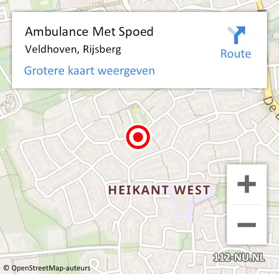 Locatie op kaart van de 112 melding: Ambulance Met Spoed Naar Veldhoven, Rijsberg op 10 mei 2015 21:18