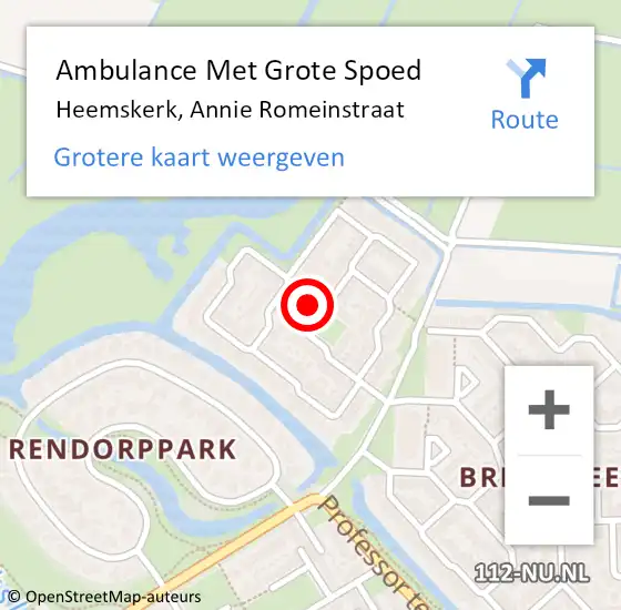 Locatie op kaart van de 112 melding: Ambulance Met Grote Spoed Naar Heemskerk, Annie Romeinstraat op 10 mei 2015 21:47