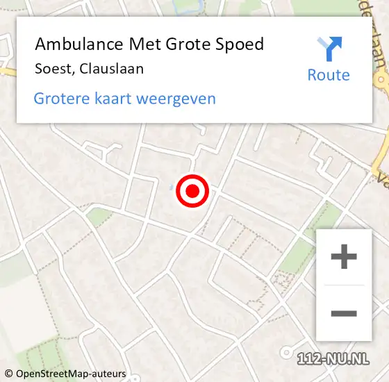 Locatie op kaart van de 112 melding: Ambulance Met Grote Spoed Naar Soest, Clauslaan op 10 mei 2015 21:47