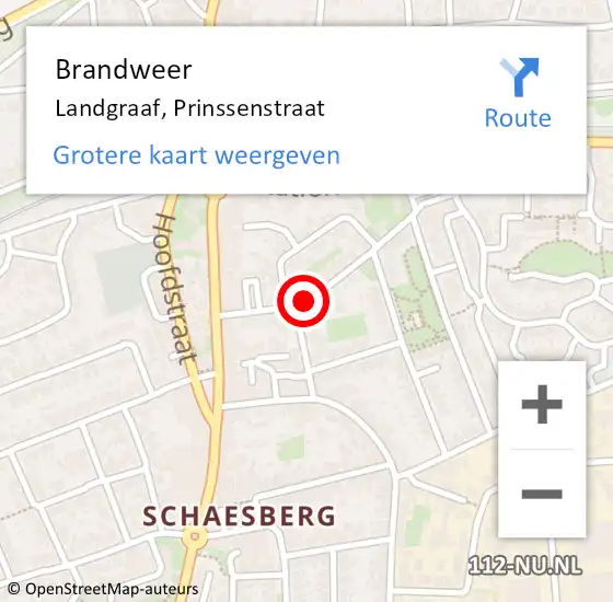 Locatie op kaart van de 112 melding: Brandweer Landgraaf, Prinssenstraat op 10 mei 2015 21:50