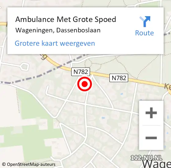 Locatie op kaart van de 112 melding: Ambulance Met Grote Spoed Naar Wageningen, Dassenboslaan op 10 mei 2015 23:32