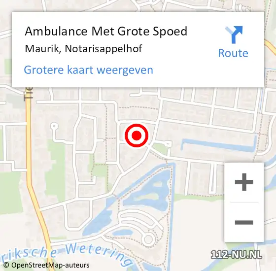 Locatie op kaart van de 112 melding: Ambulance Met Grote Spoed Naar Maurik, Notarisappelhof op 11 mei 2015 00:05