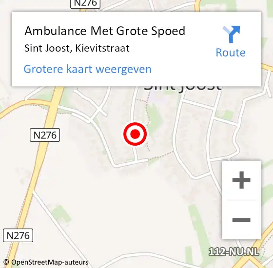 Locatie op kaart van de 112 melding: Ambulance Met Grote Spoed Naar Sint Joost, Kievitstraat op 11 mei 2015 02:47