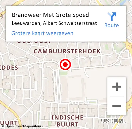 Locatie op kaart van de 112 melding: Brandweer Met Grote Spoed Naar Leeuwarden, Albert Schweitzerstraat op 11 mei 2015 03:08