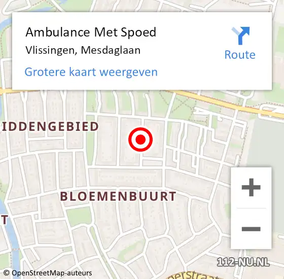 Locatie op kaart van de 112 melding: Ambulance Met Spoed Naar Vlissingen, Mesdaglaan op 11 mei 2015 03:15
