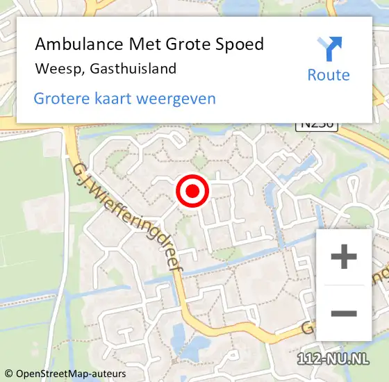 Locatie op kaart van de 112 melding: Ambulance Met Grote Spoed Naar Weesp, Gasthuisland op 11 mei 2015 05:23