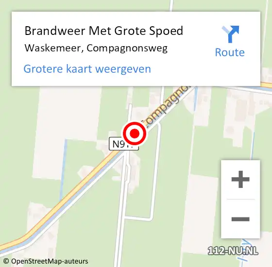 Locatie op kaart van de 112 melding: Brandweer Met Grote Spoed Naar Waskemeer, Compagnonsweg op 12 september 2013 07:31
