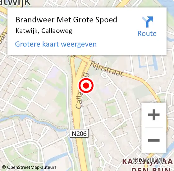 Locatie op kaart van de 112 melding: Brandweer Met Grote Spoed Naar Katwijk, Callaoweg op 11 mei 2015 07:51