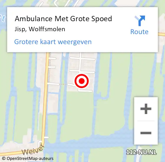 Locatie op kaart van de 112 melding: Ambulance Met Grote Spoed Naar Jisp, Wolffsmolen op 11 mei 2015 09:05