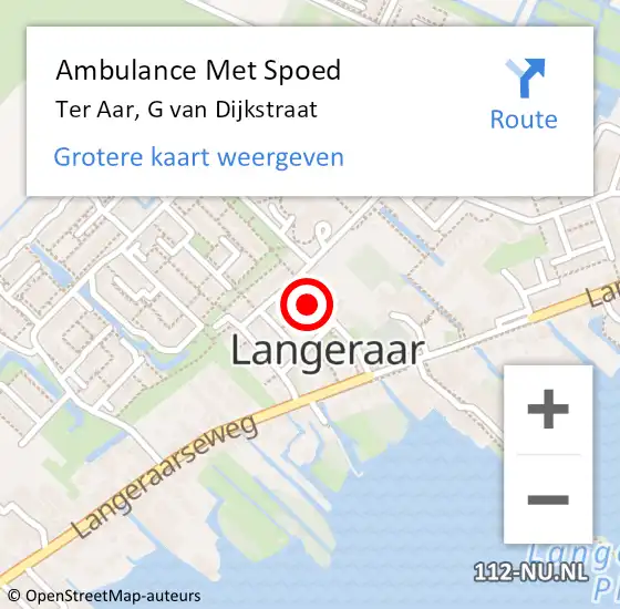 Locatie op kaart van de 112 melding: Ambulance Met Spoed Naar Ter Aar, G van Dijkstraat op 11 mei 2015 13:47