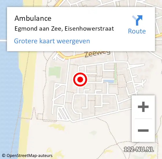 Locatie op kaart van de 112 melding: Ambulance Egmond aan Zee, Eisenhowerstraat op 11 mei 2015 14:32