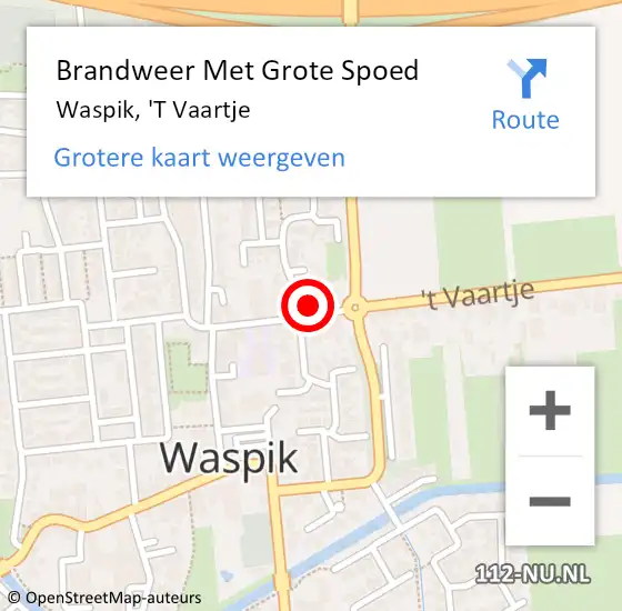 Locatie op kaart van de 112 melding: Brandweer Met Grote Spoed Naar Waspik, 'T Vaartje op 11 mei 2015 14:51