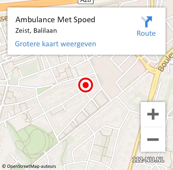 Locatie op kaart van de 112 melding: Ambulance Met Spoed Naar Zeist, Balilaan op 11 mei 2015 15:49