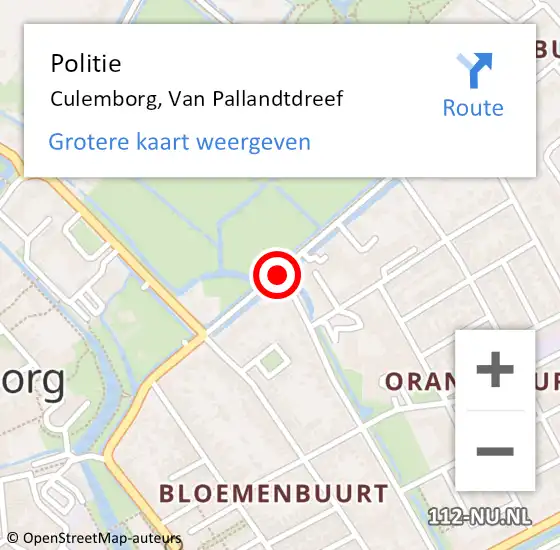 Locatie op kaart van de 112 melding: Politie Culemborg, Van Pallandtdreef op 11 mei 2015 15:51