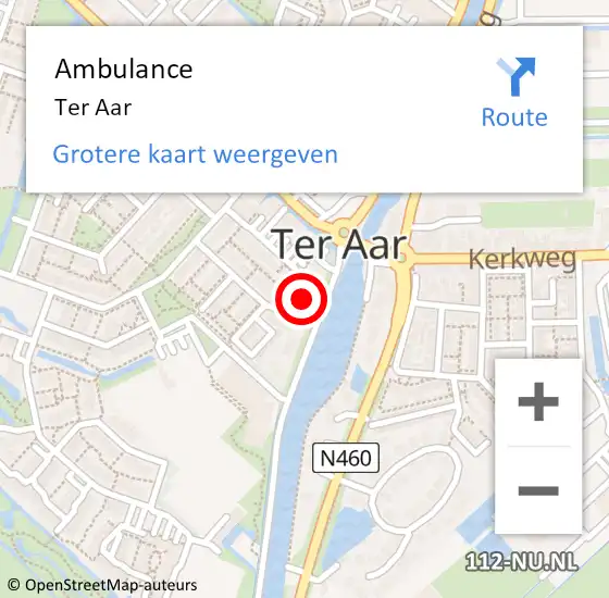 Locatie op kaart van de 112 melding: Ambulance Ter Aar op 11 mei 2015 18:30