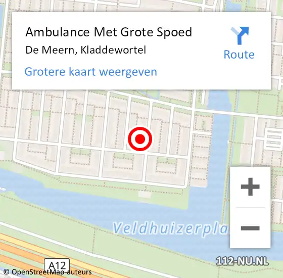 Locatie op kaart van de 112 melding: Ambulance Met Grote Spoed Naar De Meern, Kladdewortel op 11 mei 2015 21:02