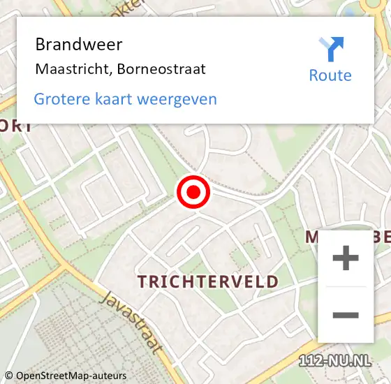 Locatie op kaart van de 112 melding: Brandweer Maastricht, Borneostraat op 11 mei 2015 22:00