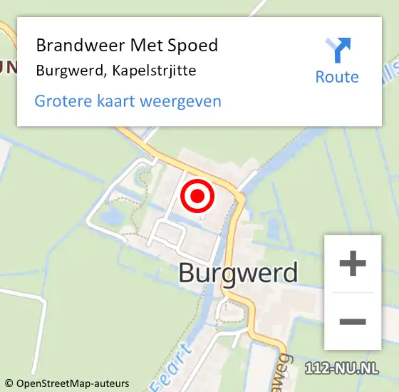 Locatie op kaart van de 112 melding: Brandweer Met Spoed Naar Burgwerd, Kapelstrjitte op 11 mei 2015 22:05