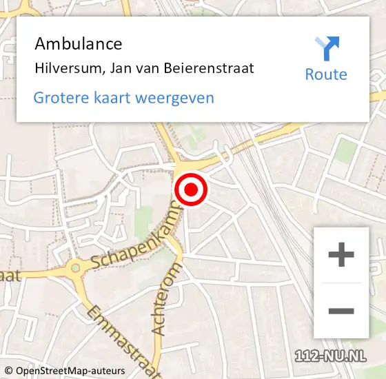 Locatie op kaart van de 112 melding: Ambulance Hilversum, Jan van Beierenstraat op 11 mei 2015 22:23
