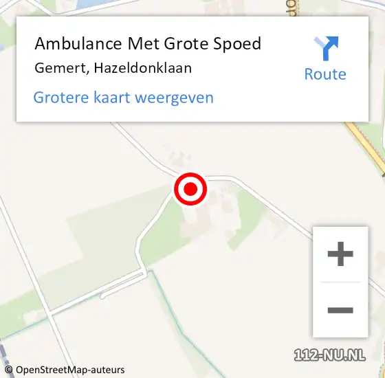 Locatie op kaart van de 112 melding: Ambulance Met Grote Spoed Naar Gemert, Hazeldonklaan op 12 mei 2015 00:01