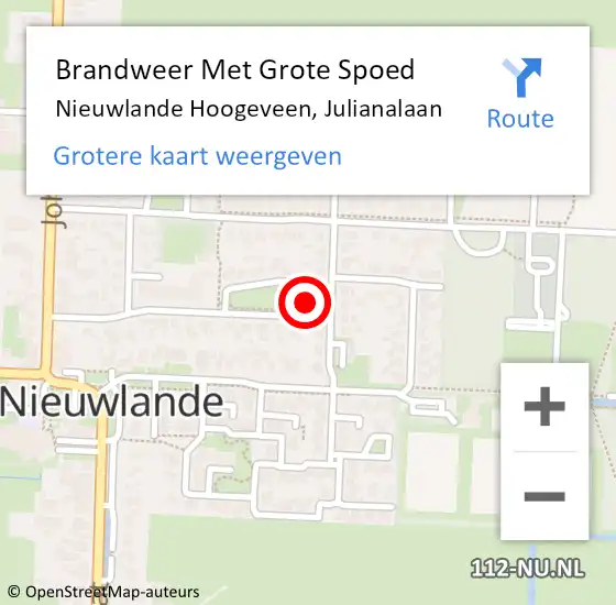 Locatie op kaart van de 112 melding: Brandweer Met Grote Spoed Naar Nieuwlande Hoogeveen, Julianalaan op 7 november 2013 13:44