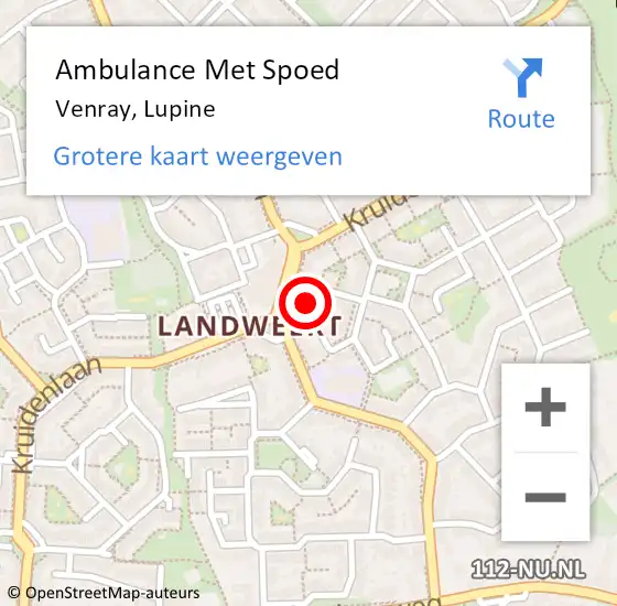 Locatie op kaart van de 112 melding: Ambulance Met Spoed Naar Venray, Lupine op 7 november 2013 13:49