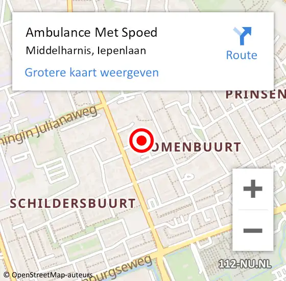 Locatie op kaart van de 112 melding: Ambulance Met Spoed Naar Middelharnis, Iepenlaan op 12 mei 2015 08:27