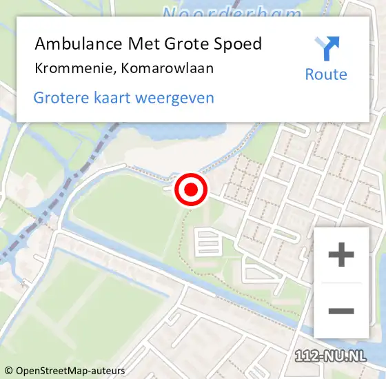 Locatie op kaart van de 112 melding: Ambulance Met Grote Spoed Naar Krommenie, Komarowlaan op 12 mei 2015 12:27