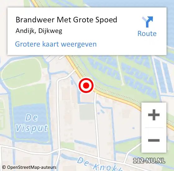 Locatie op kaart van de 112 melding: Brandweer Met Grote Spoed Naar Andijk, Dijkweg op 12 mei 2015 13:39