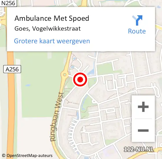 Locatie op kaart van de 112 melding: Ambulance Met Spoed Naar Goes, Vogelwikkestraat op 12 mei 2015 14:46