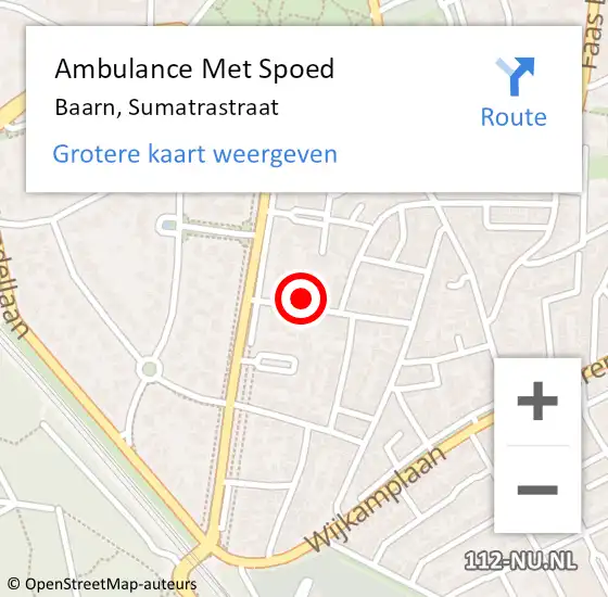 Locatie op kaart van de 112 melding: Ambulance Met Spoed Naar Baarn, Sumatrastraat op 12 mei 2015 15:34