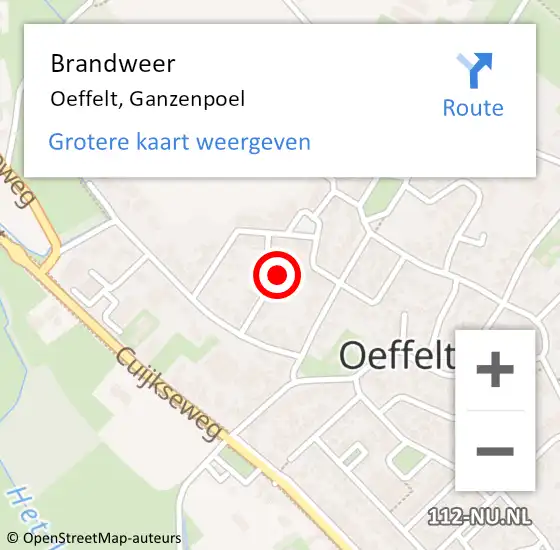 Locatie op kaart van de 112 melding: Brandweer Oeffelt, Ganzenpoel op 12 mei 2015 17:09