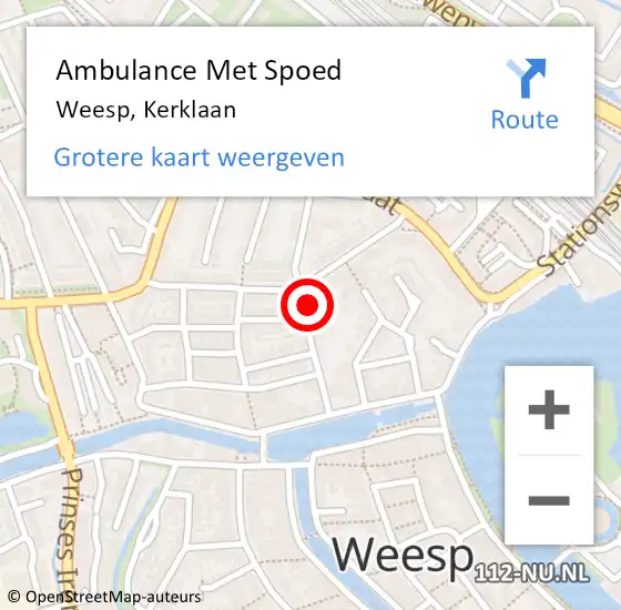 Locatie op kaart van de 112 melding: Ambulance Met Spoed Naar Weesp, Kerklaan op 12 mei 2015 18:41