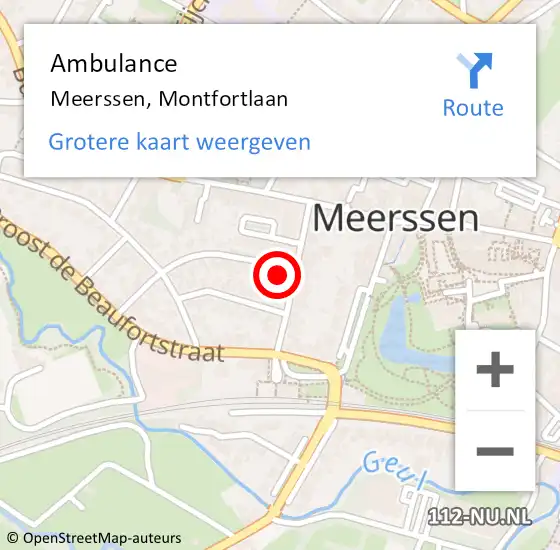 Locatie op kaart van de 112 melding: Ambulance Meerssen, Montfortlaan op 7 november 2013 15:01