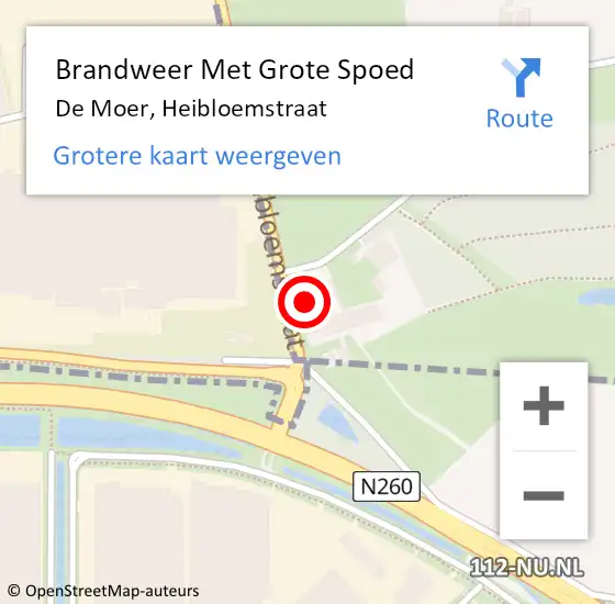 Locatie op kaart van de 112 melding: Brandweer Met Grote Spoed Naar De Moer, Heibloemstraat op 12 mei 2015 20:19