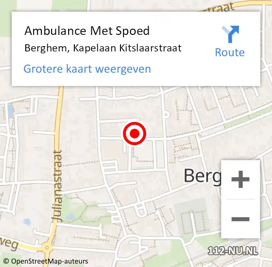 Locatie op kaart van de 112 melding: Ambulance Met Spoed Naar Berghem, Kapelaan Kitslaarstraat op 12 mei 2015 22:05