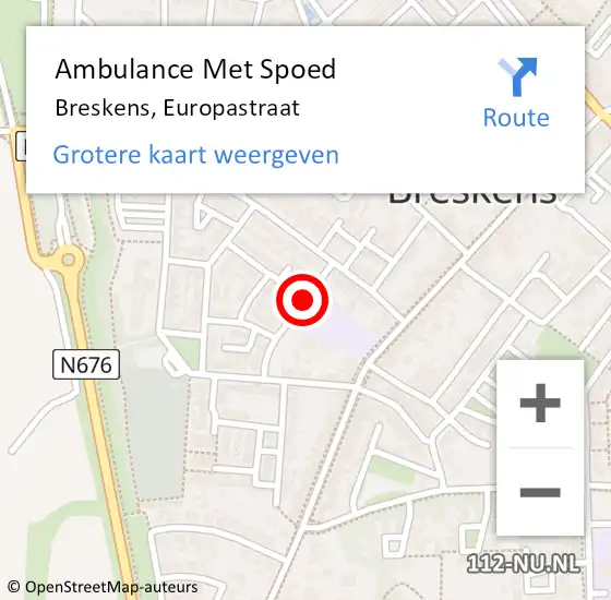 Locatie op kaart van de 112 melding: Ambulance Met Spoed Naar Breskens, Europastraat op 12 mei 2015 22:49