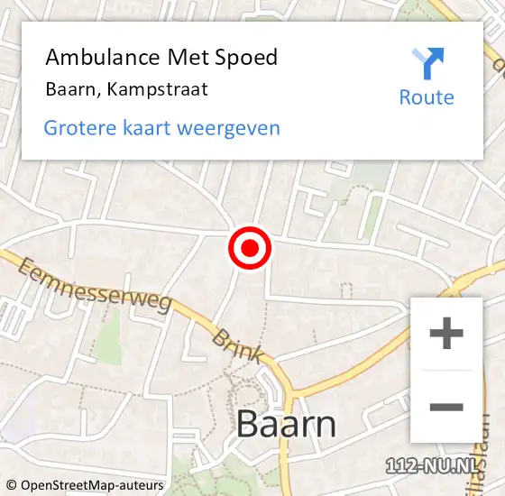 Locatie op kaart van de 112 melding: Ambulance Met Spoed Naar Baarn, Kampstraat op 13 mei 2015 02:37