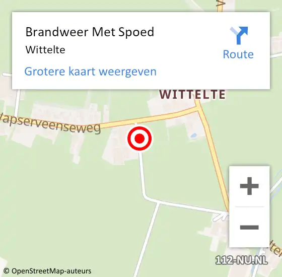 Locatie op kaart van de 112 melding: Brandweer Met Spoed Naar Wittelte op 13 mei 2015 05:37