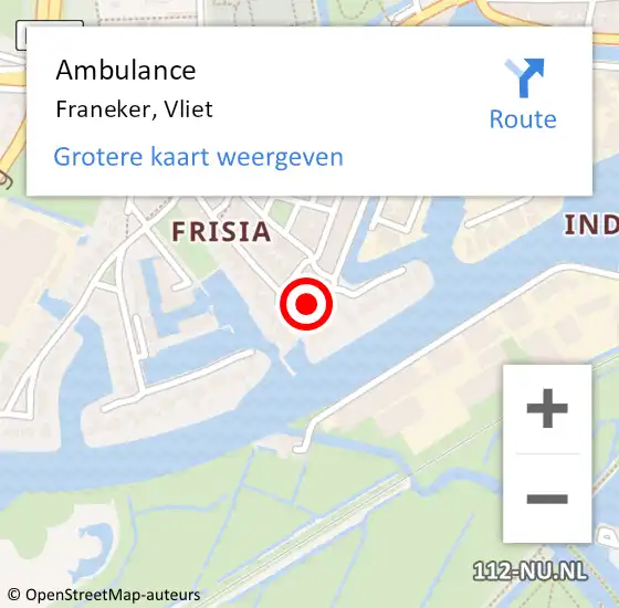 Locatie op kaart van de 112 melding: Ambulance Franeker, Vliet op 13 mei 2015 06:50