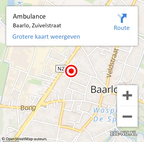 Locatie op kaart van de 112 melding: Ambulance Baarlo, Zuivelstraat op 12 september 2013 08:02